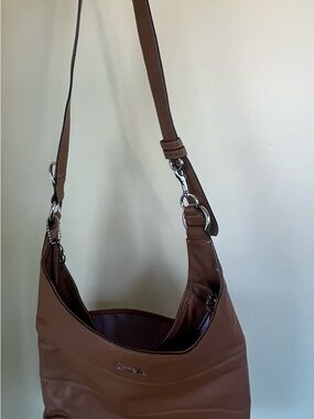 Coach Cognac Leather Hobo Shoulder Bag with Silver Hardware